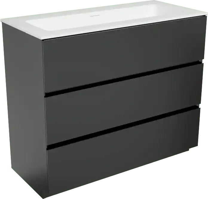 Storke Edge meuble salle de bains à poser 100 x 46 cm noir mat avec Mata plan simple en solid surface blanc mat