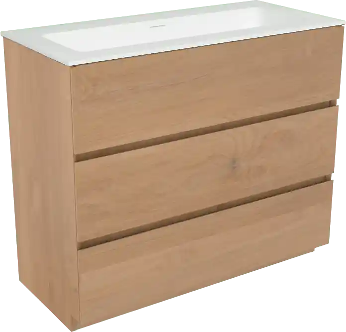 Storke Edge meuble salle de bains à poser 100 x 46 cm chêne brut avec Mata plan simple en solid surface blanc mat