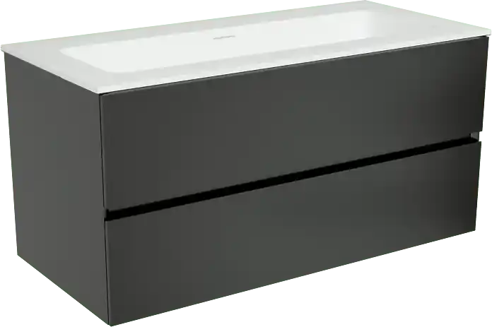Storke Edge meuble salle de bains suspendu 100 x 46 cm noir mat avec Mata plan simple en solid surface blanc mat