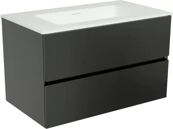 Storke Edge meuble salle de bains suspendu 80 x 46 cm noir mat avec Mata plan simple en solid surface blanc mat