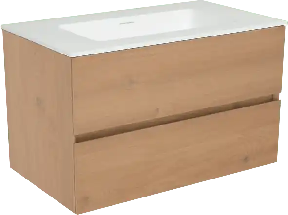 Storke Edge meuble salle de bains suspendu 80 x 46 cm chêne brut avec Mata plan simple en solid surface blanc mat