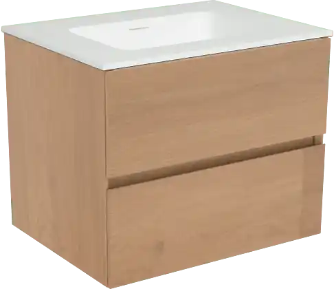 Storke Edge meuble salle de bains suspendu 60 x 46 cm chêne brut avec Mata plan simple en solid surface blanc mat