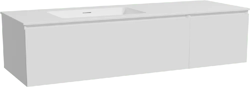 Storke Edge meuble salle de bains suspendu 150 x 52 cm blanc mat avec Mata plan vasque asymétrique à gauche en solid surface blanc mat