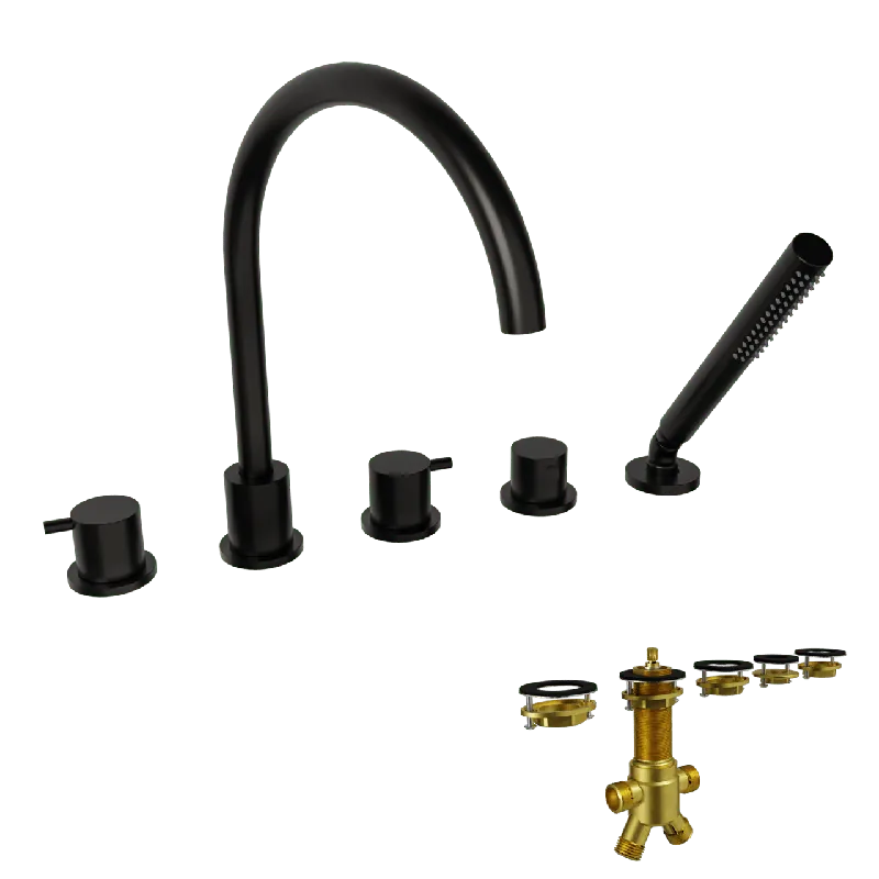Blaufoss Round robinet de bain sur gorge 5 trous avec douchette Noir Mat