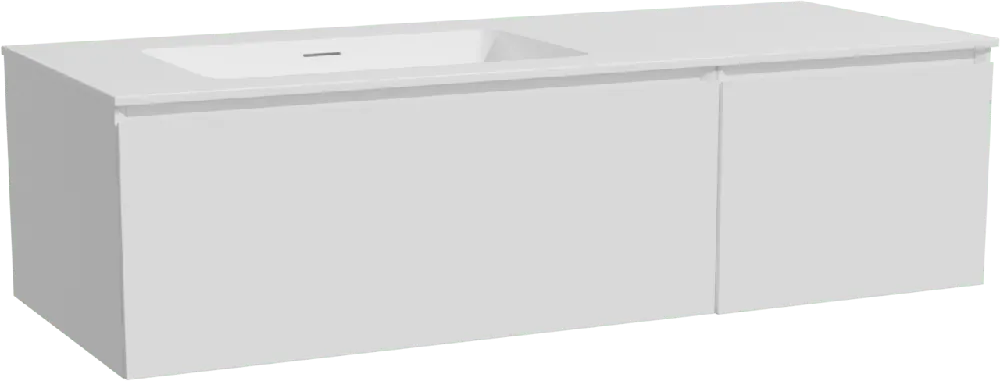 Storke Edge meuble salle de bains suspendu 130 x 52 cm blanc mat avec Mata plan vasque asymétrique à gauche en solid surface blanc mat