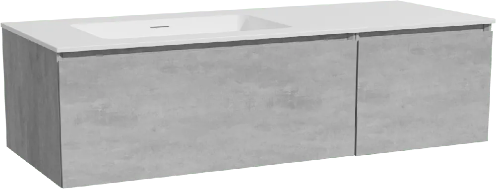 Storke Edge meuble salle de bains suspendu 130 x 52 cm béton gris foncé avec Mata plan vasque asymétrique à gauche en solid surface blanc mat