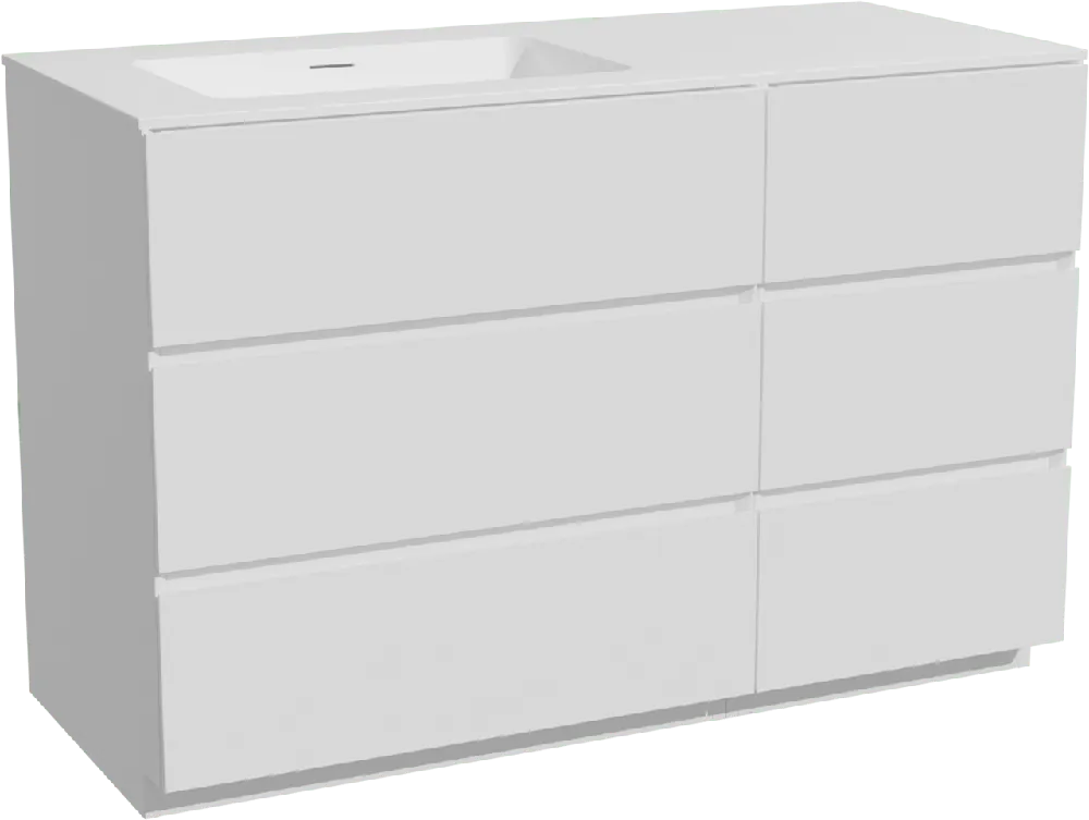 Storke Edge meuble salle de bains à poser 120 x 52 cm blanc mat avec Mata plan vasque asymétrique à gauche en solid surface blanc mat