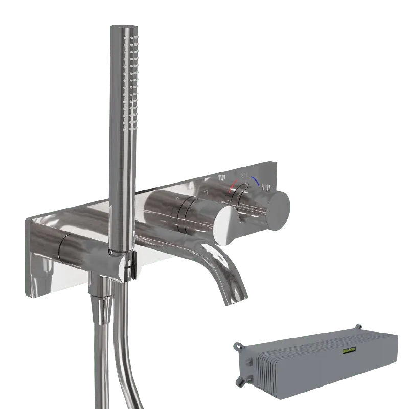 Blaufoss Round robinet de bain thermostatique encastré avec douchette chrome brillant incl élément intégré