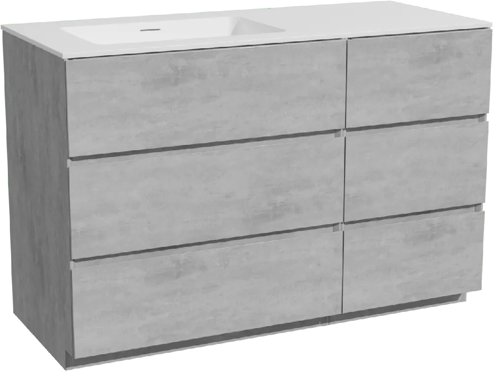 Storke Edge meuble salle de bains à poser 120 x 52 cm béton gris foncé avec Mata plan vasque asymétrique à gauche en solid surface blanc mat