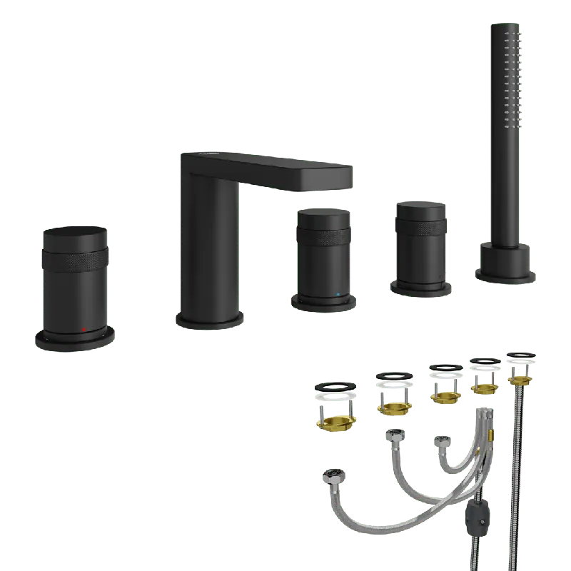 Blaufoss Sonic robinet de bain sur gorge 5 trous avec douchette noir mat