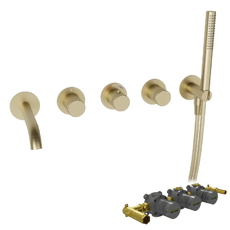 Blaufoss Pavilion Robinet de baignoire encastré brushed champagne gold set douchette incl. incl élément intégré