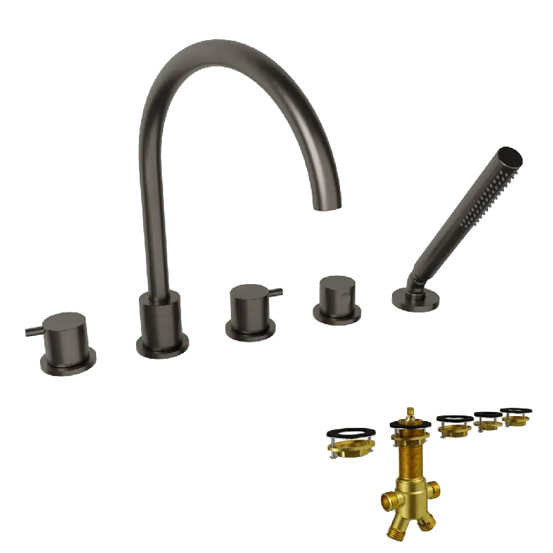 Blaufoss Round 5 trous Robinet de baignoire sur gorge Brushed GunMetal set douchette incl.