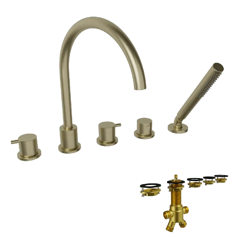 Blaufoss Round 5 trous Robinet de baignoire sur gorge brushed champagne gold set douchette incl.