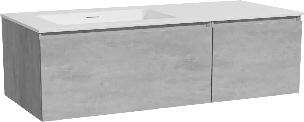 Storke Edge meuble salle de bains suspendu 120 x 52 cm béton gris foncé avec Mata plan vasque asymétrique à gauche en solid surface blanc mat