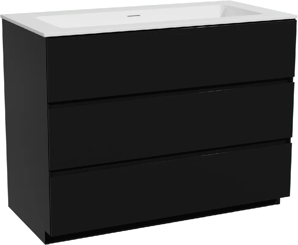 Storke Edge meuble salle de bains à poser 105 x 52 cm noir mat avec Mata plan simple pour 2 trous de robinet en solid surface blanc mat