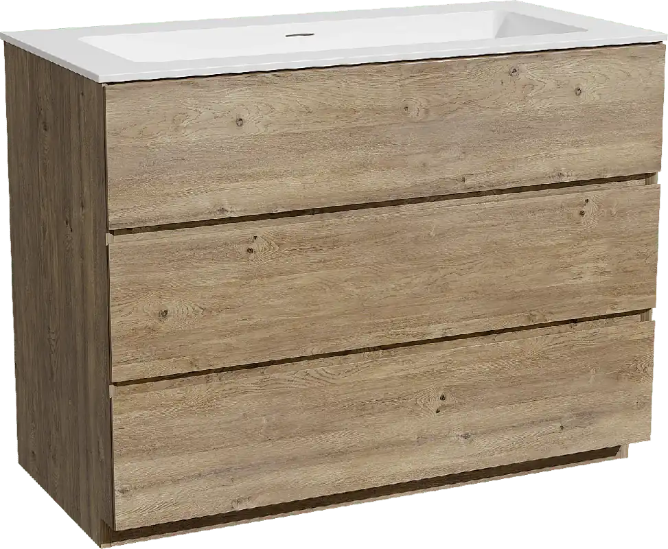 Storke Edge meuble salle de bains à poser 105 x 52 cm chêne brut avec Mata plan simple pour 2 trous de robinet en solid surface blanc mat