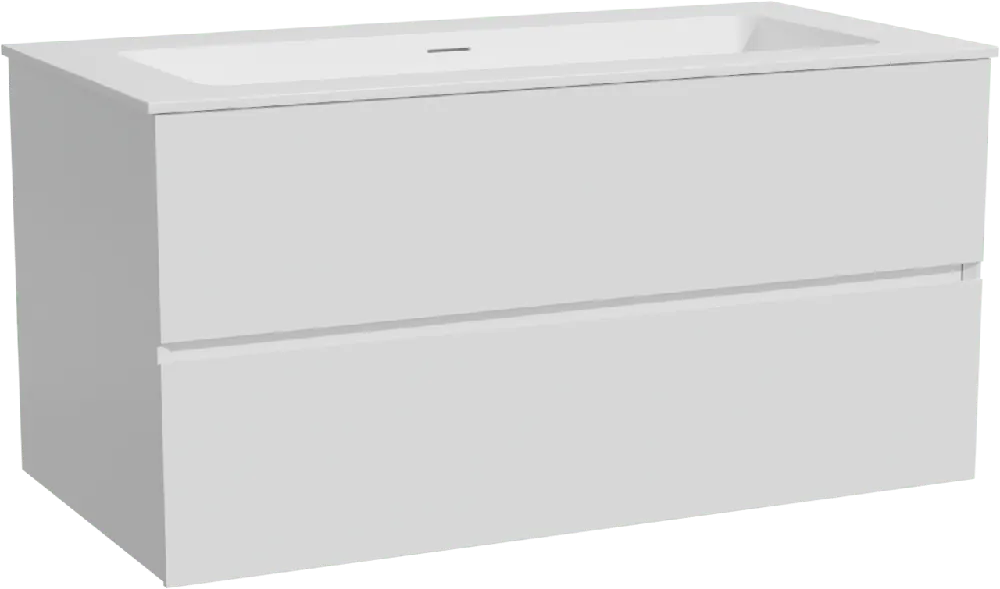 Storke Edge meuble salle de bains suspendu 105 x 52 cm blanc mat avec Mata plan simple pour 2 trous de robinet en solid surface blanc mat