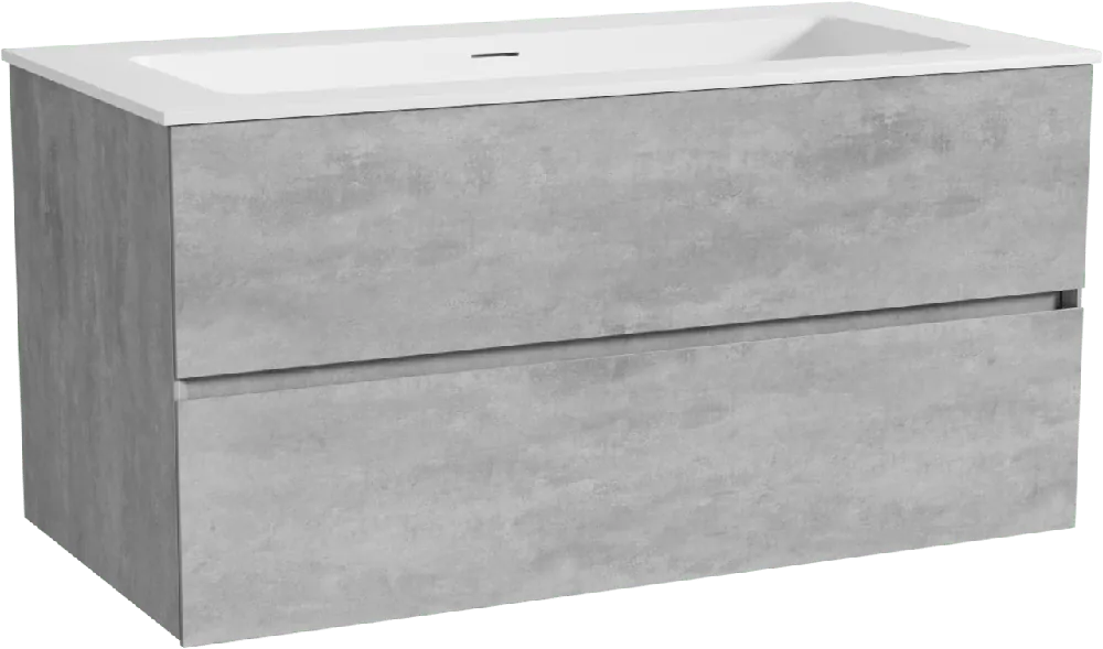 Storke Edge meuble salle de bains suspendu 105 x 52 cm béton gris foncé avec Mata plan simple pour 2 trous de robinet en solid surface blanc mat