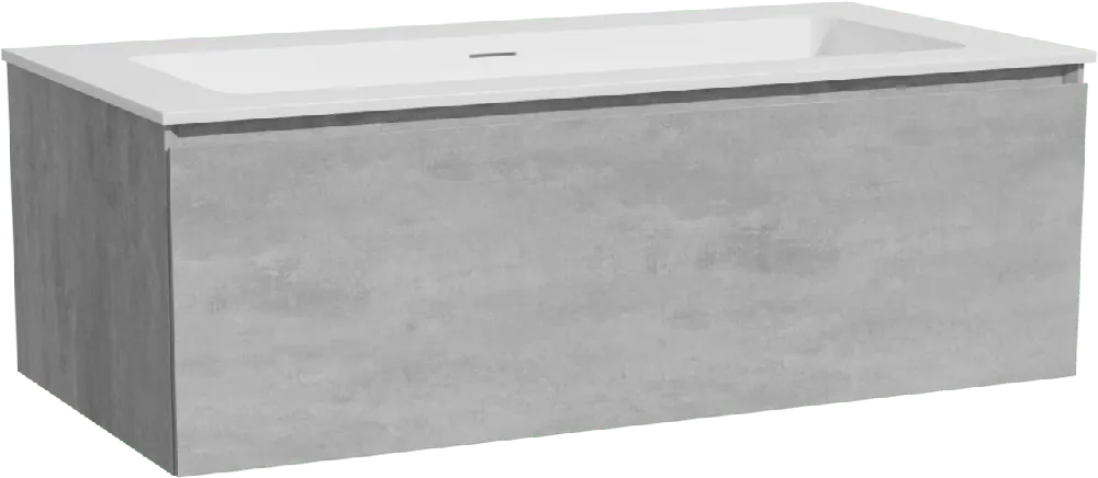 Storke Edge meuble salle de bains suspendu 105 x 52 cm béton gris foncé avec Mata plan simple pour 2 trous de robinet en solid surface blanc mat
