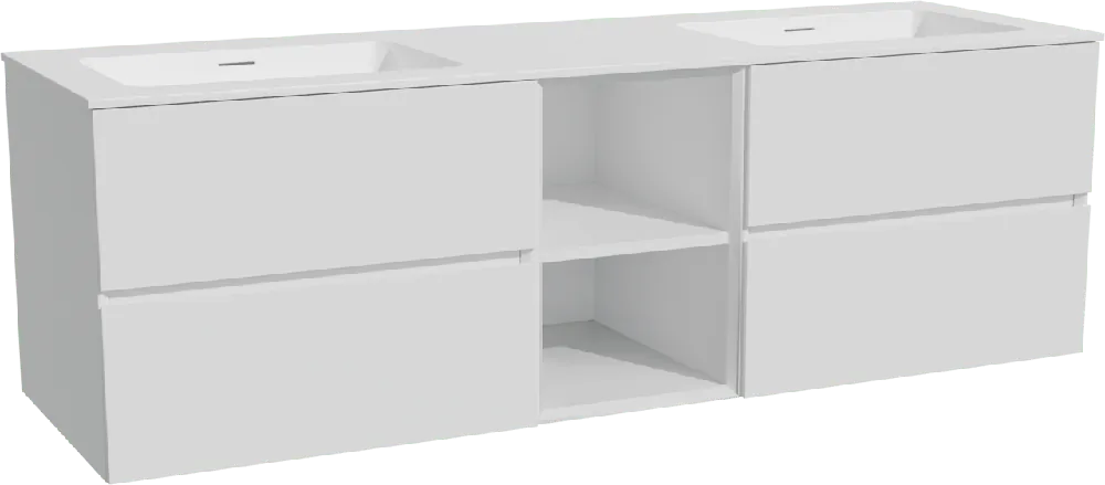 Storke Edge meuble salle de bains suspendu 165 x 52 cm blanc mat avec Mata double vasque en solid surface blanc mat