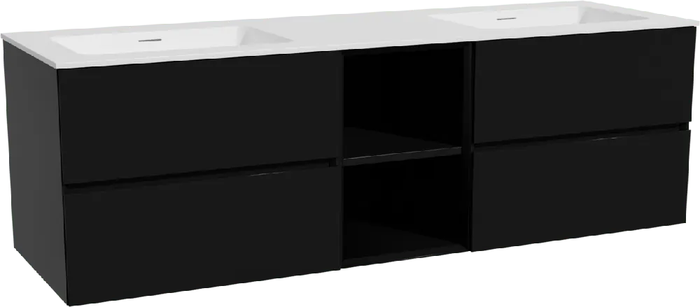 Storke Edge meuble salle de bains suspendu 165 x 52 cm noir mat avec Mata double vasque en solid surface blanc mat