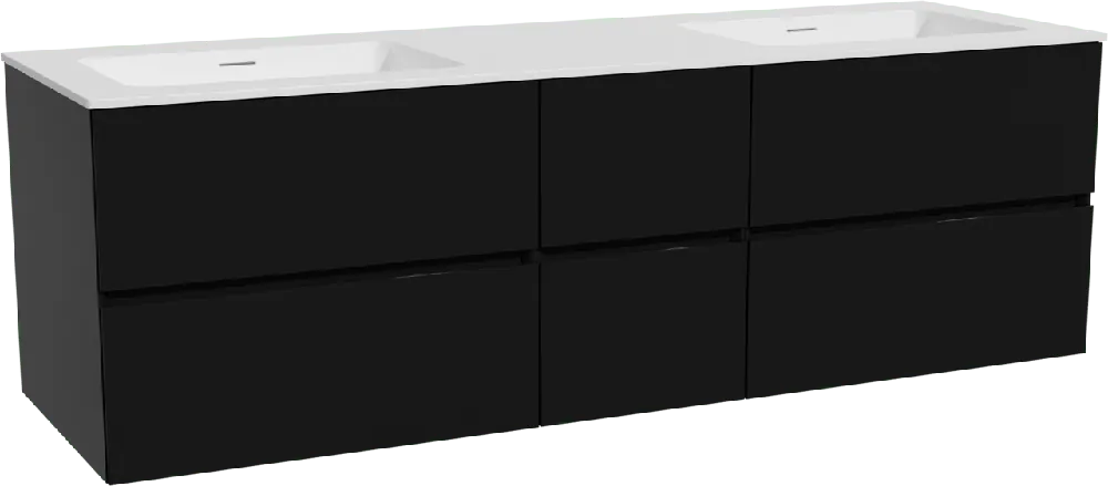Storke Edge meuble salle de bains suspendu 165 x 52 cm noir mat avec Mata double vasque en solid surface blanc mat