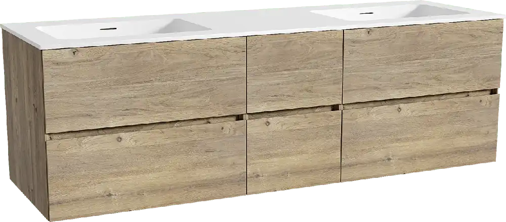 Storke Edge meuble salle de bains suspendu 165 x 52 cm chêne brut avec Mata double vasque en solid surface blanc mat