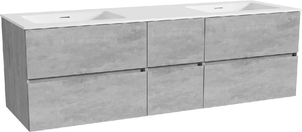 Storke Edge meuble salle de bains suspendu 165 x 52 cm béton gris foncé avec Mata double vasque en solid surface blanc mat