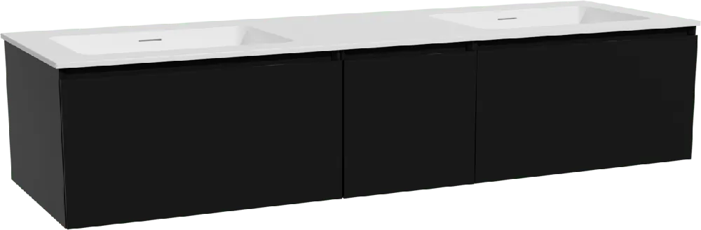 Storke Edge meuble salle de bains suspendu 165 x 52 cm noir mat avec Mata double vasque en solid surface blanc mat
