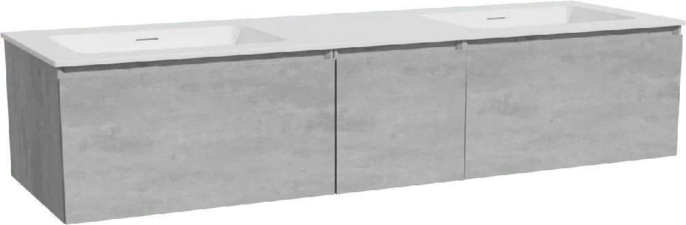 Storke Edge meuble salle de bains suspendu 165 x 52 cm béton gris foncé avec Mata double vasque en solid surface blanc mat