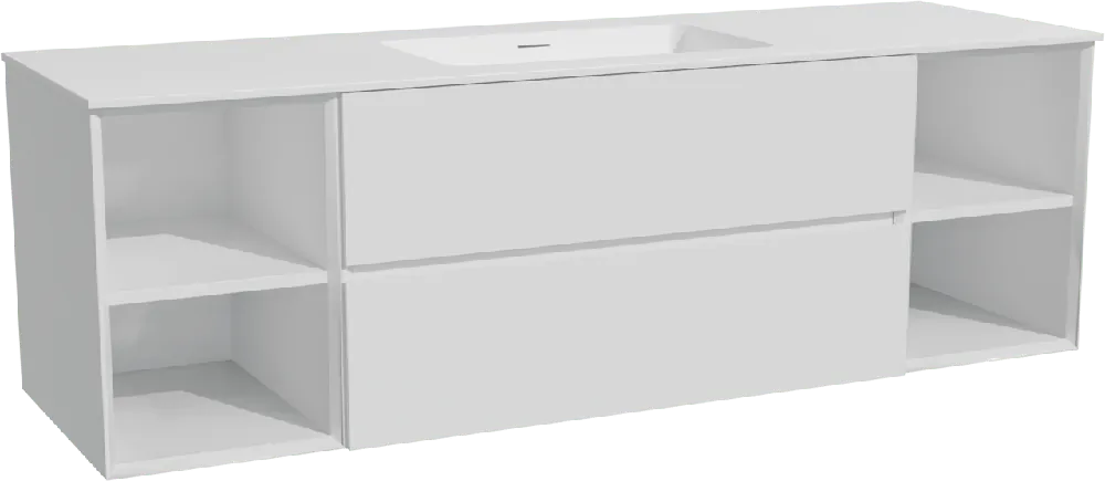 Storke Edge meuble salle de bains suspendu 165 x 52 cm blanc brillant avec Mata plan simple en solid surface blanc mat