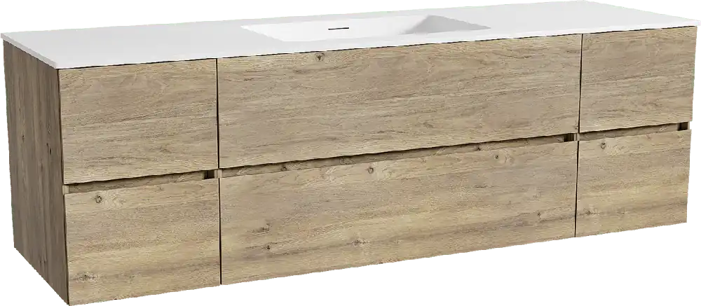 Storke Edge meuble salle de bains suspendu 165 x 52 cm chêne brut avec Mata plan simple en solid surface blanc mat