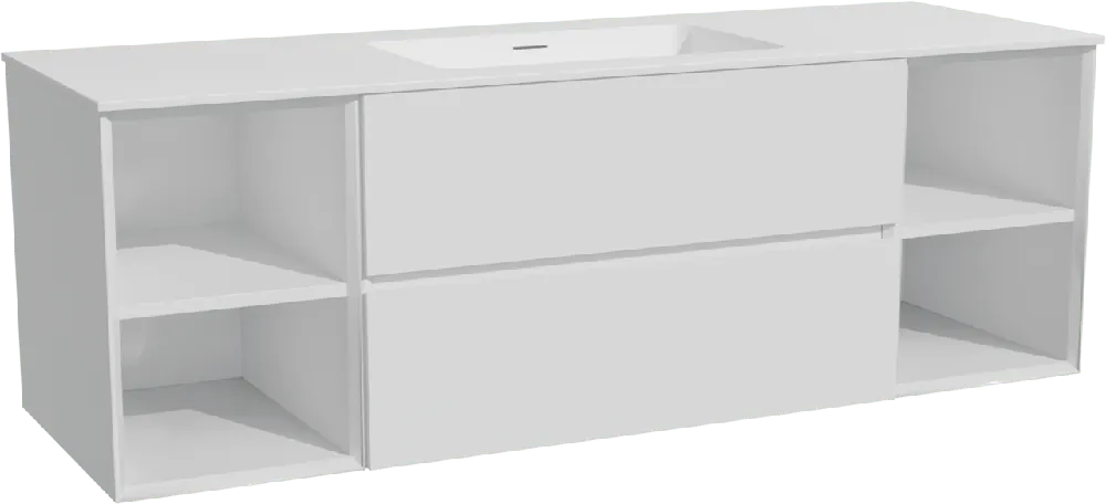 Storke Edge meuble salle de bains suspendu 155 x 52 cm blanc brillant avec Mata plan simple en solid surface blanc mat
