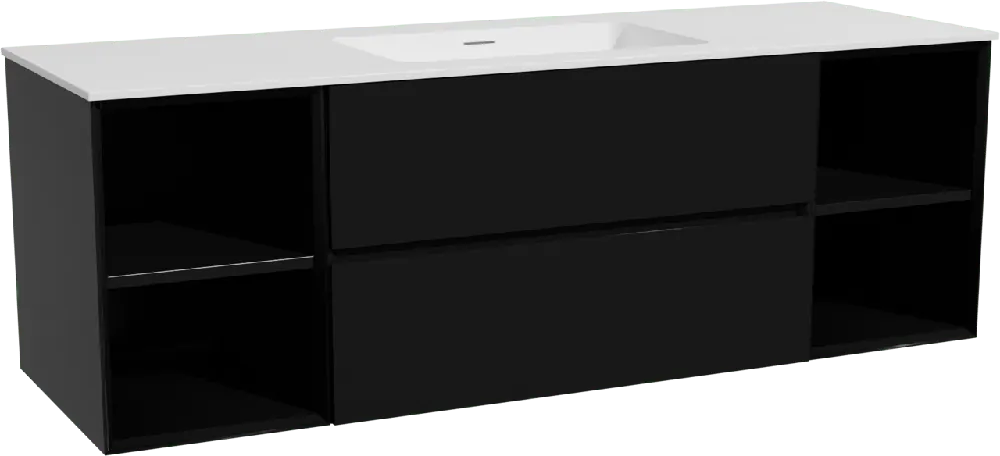 Storke Edge meuble salle de bains suspendu 155 x 52 cm noir mat avec Mata plan simple en solid surface blanc mat