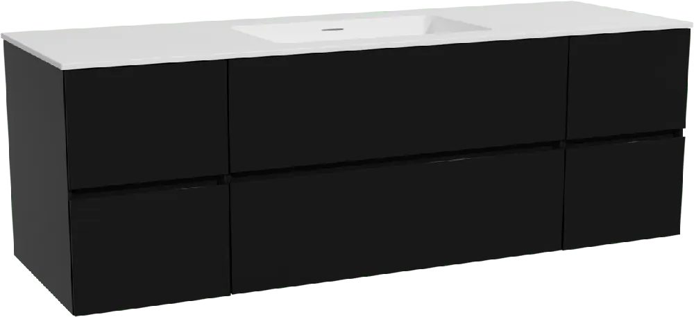 Storke Edge meuble salle de bains suspendu 155 x 52 cm noir mat avec Mata plan simple en solid surface blanc mat