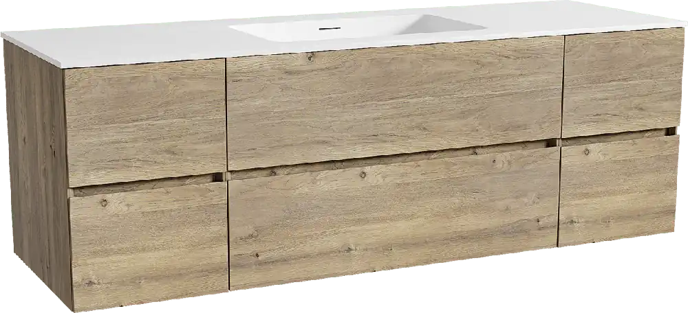 Storke Edge meuble salle de bains suspendu 155 x 52 cm chêne brut avec Mata plan simple en solid surface blanc mat