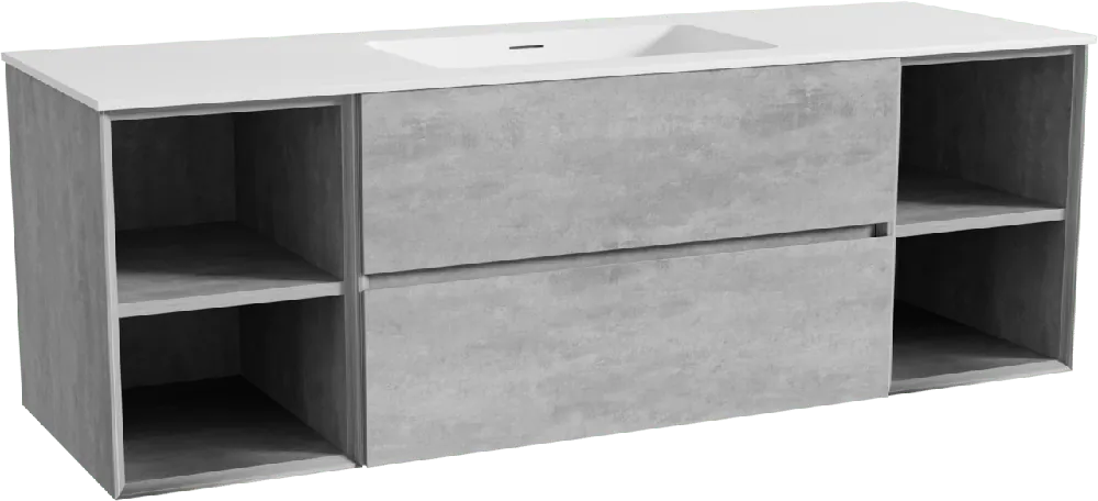 Storke Edge meuble salle de bains suspendu 155 x 52 cm béton gris foncé avec Mata plan simple en solid surface blanc mat