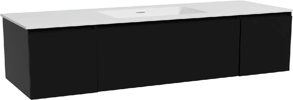 Storke Edge meuble salle de bains suspendu 155 x 52 cm noir mat avec Mata plan simple en solid surface blanc mat