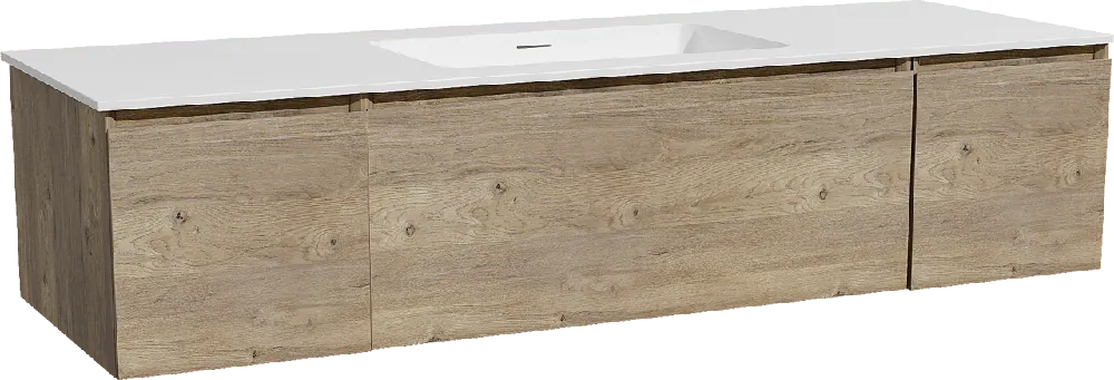 Storke Edge meuble salle de bains suspendu 155 x 52 cm chêne brut avec Mata plan simple en solid surface blanc mat