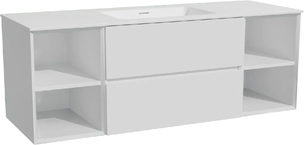 Storke Edge meuble salle de bains suspendu 145 x 52 cm blanc brillant avec Mata plan simple en solid surface blanc mat