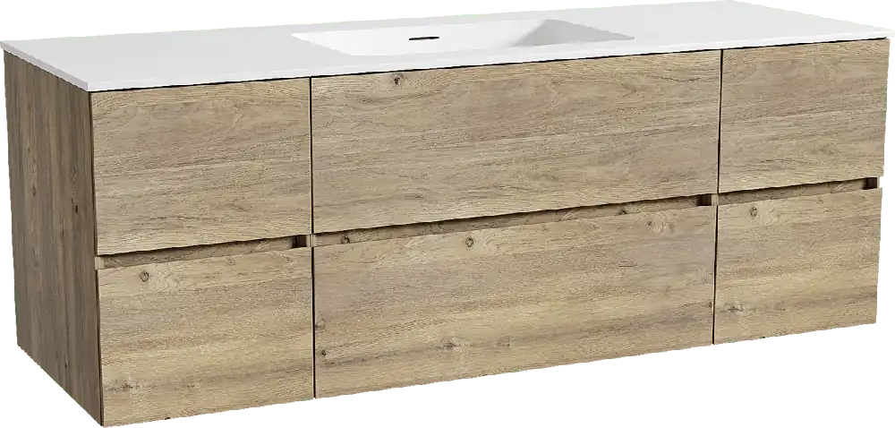 Storke Edge meuble salle de bains suspendu 145 x 52 cm chêne brut avec Mata plan simple en solid surface blanc mat