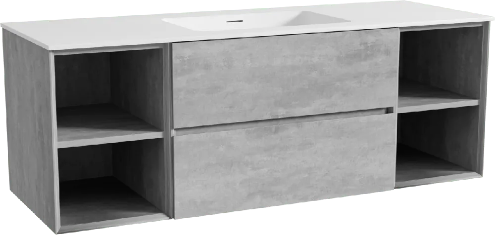 Storke Edge meuble salle de bains suspendu 145 x 52 cm béton gris foncé avec Mata plan simple en solid surface blanc mat