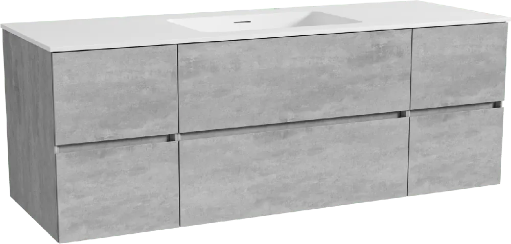 Storke Edge meuble salle de bains suspendu 145 x 52 cm béton gris foncé avec Mata plan simple en solid surface blanc mat
