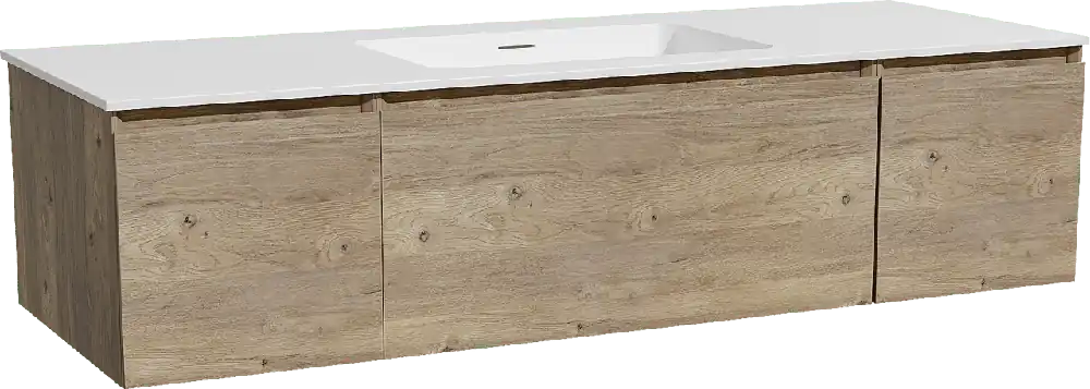 Storke Edge meuble salle de bains suspendu 145 x 52 cm chêne brut avec Mata plan simple en solid surface blanc mat