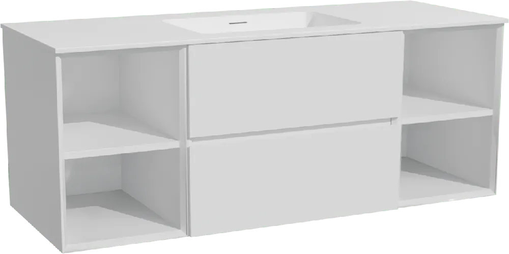 Storke Edge meuble salle de bains suspendu 135 x 52 cm blanc mat avec Mata plan simple en solid surface blanc mat