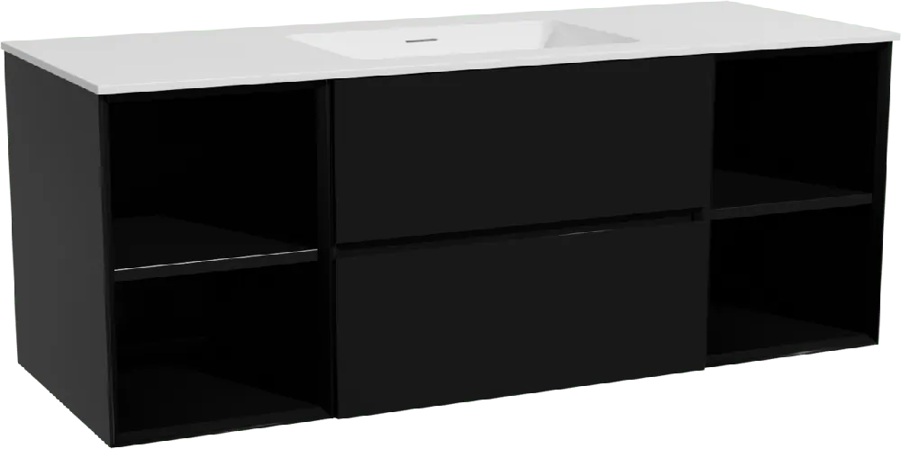 Storke Edge meuble salle de bains suspendu 135 x 52 cm noir mat avec Mata plan simple en solid surface blanc mat