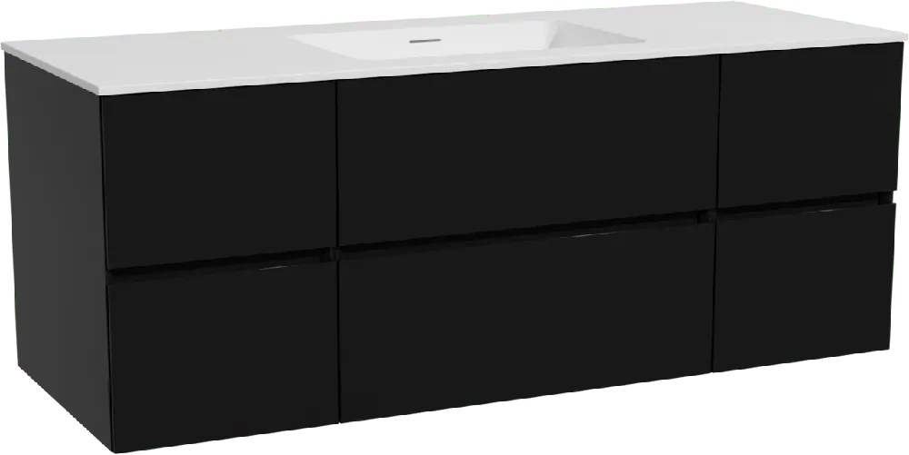 Storke Edge meuble salle de bains suspendu 135 x 52 cm noir mat avec Mata plan simple en solid surface blanc mat