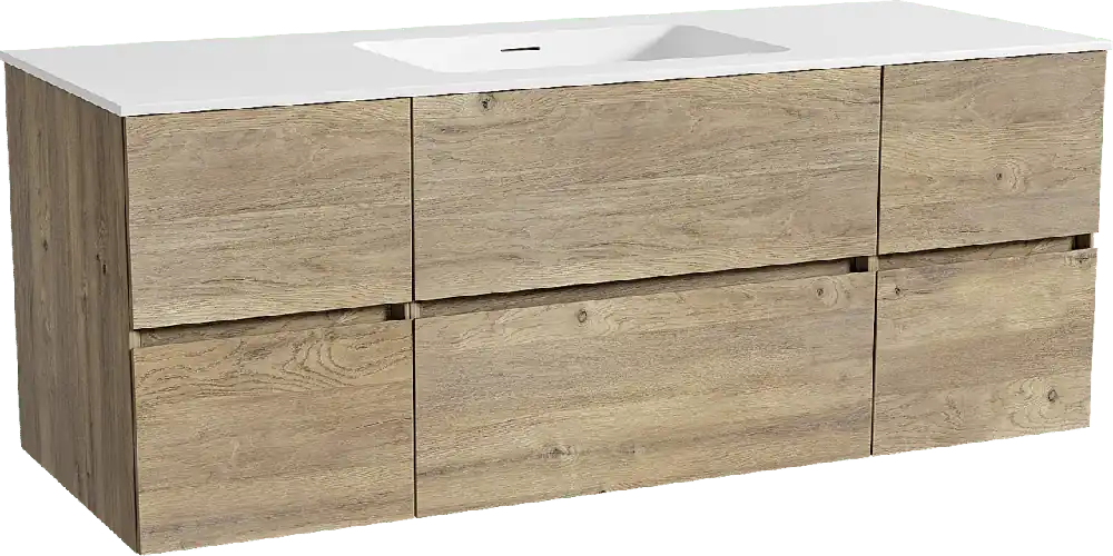 Storke Edge meuble salle de bains suspendu 135 x 52 cm chêne brut avec Mata plan simple en solid surface blanc mat