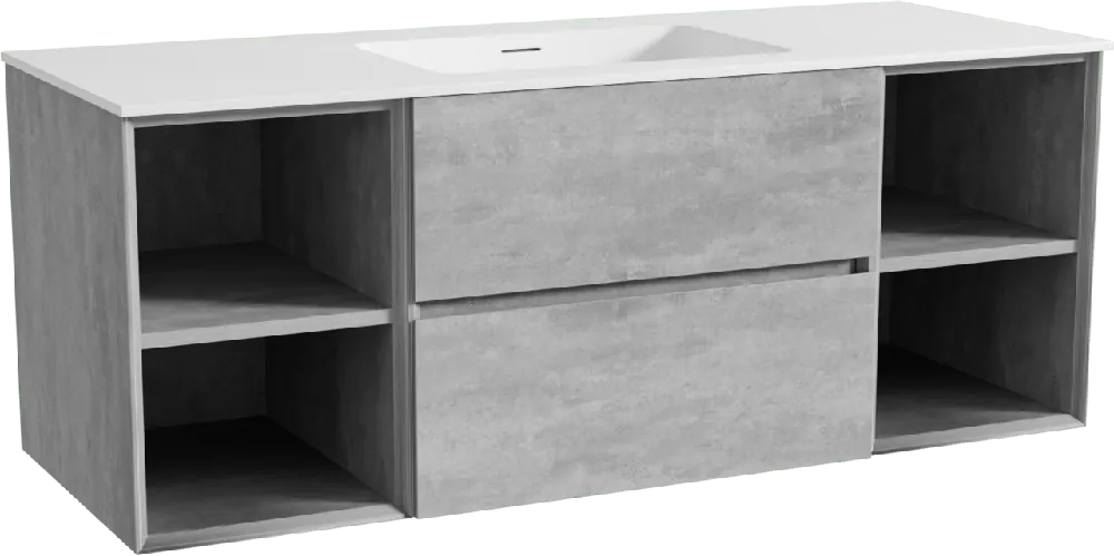 Storke Edge meuble salle de bains suspendu 135 x 52 cm béton gris foncé avec Mata plan simple en solid surface blanc mat