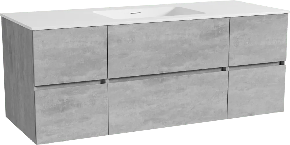 Storke Edge meuble salle de bains suspendu 135 x 52 cm béton gris foncé avec Mata plan simple en solid surface blanc mat
